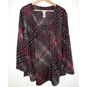 Catherines Tunic Top Plus Size 2X Office Lace Up Tassels Long Sleeve Lightweight
